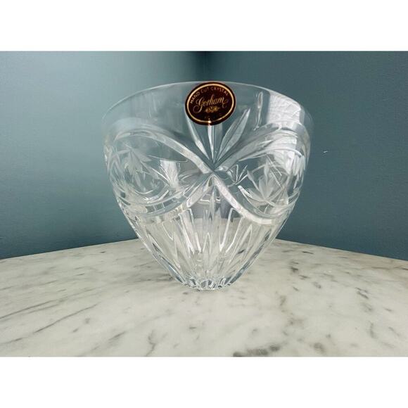 Gorham Crystal Bowl Poland Hand Cut Dish Etched Flowers Floral 4.5” Tall Glass - Picture 1 of 15